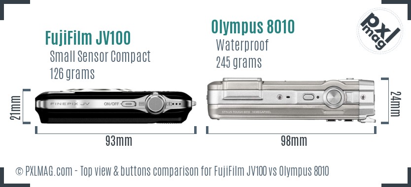 FujiFilm JV100 vs Olympus 8010 top view buttons comparison