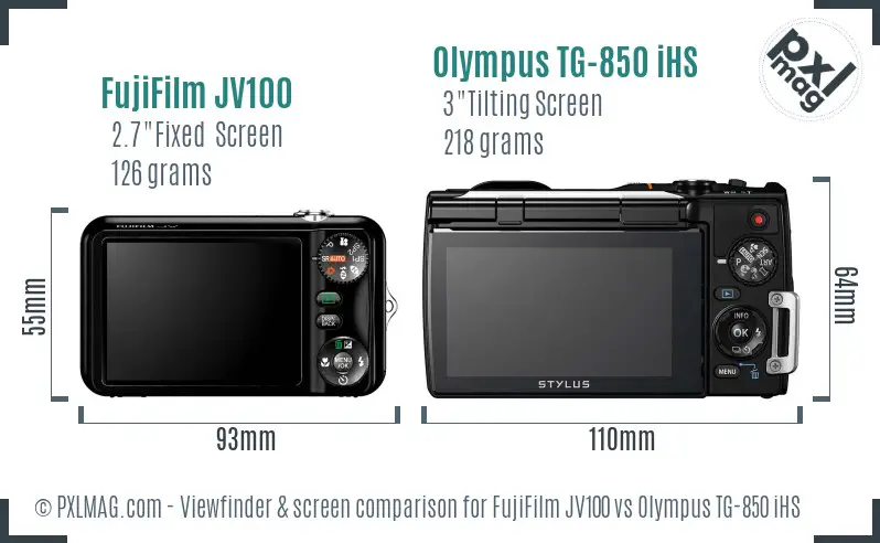 FujiFilm JV100 vs Olympus TG-850 iHS Screen and Viewfinder comparison
