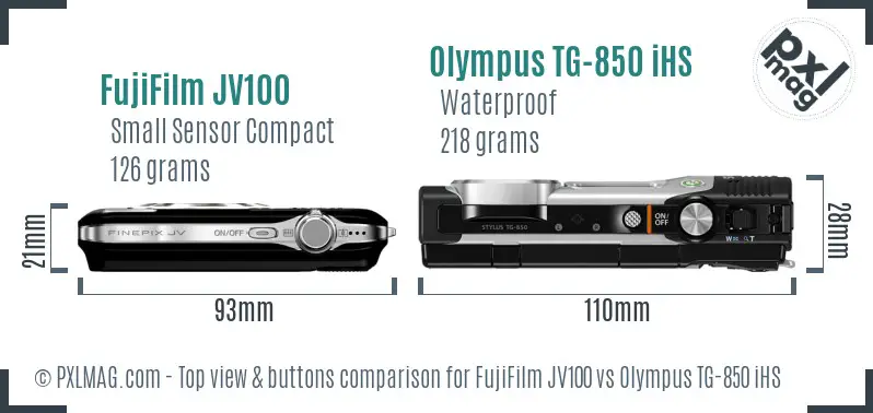 FujiFilm JV100 vs Olympus TG-850 iHS top view buttons comparison