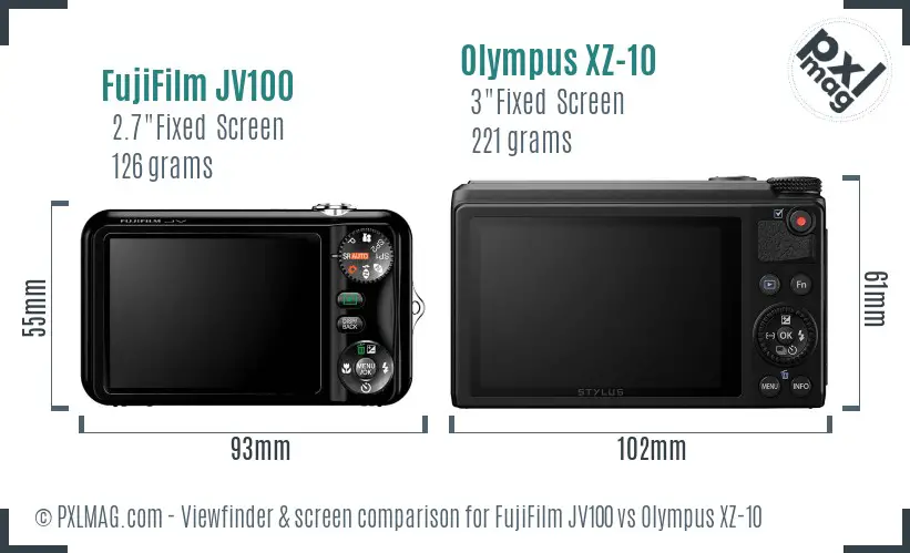FujiFilm JV100 vs Olympus XZ-10 Screen and Viewfinder comparison