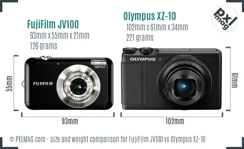 FujiFilm JV100 vs Olympus XZ-10 size comparison