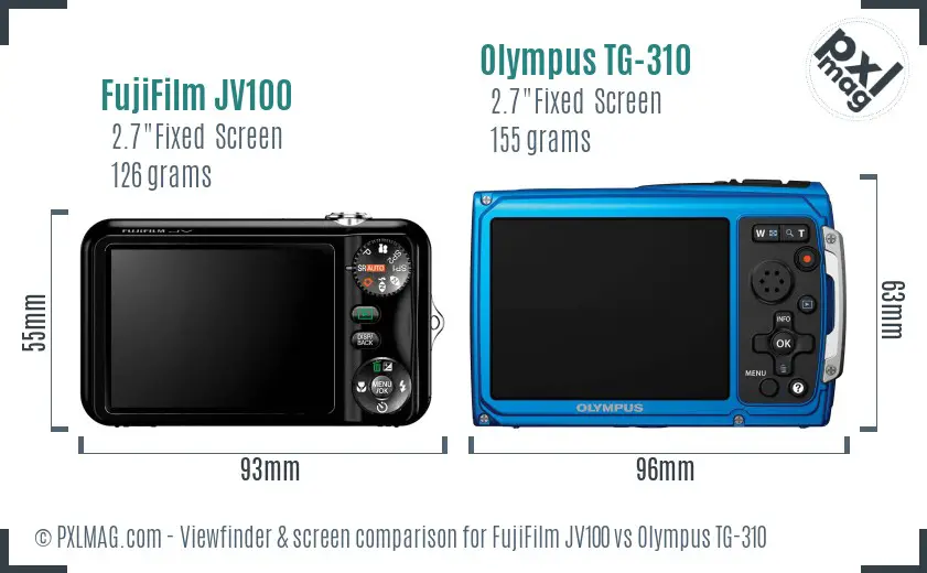FujiFilm JV100 vs Olympus TG-310 Screen and Viewfinder comparison