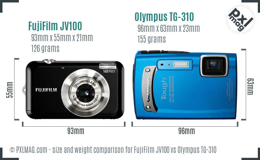 FujiFilm JV100 vs Olympus TG-310 size comparison