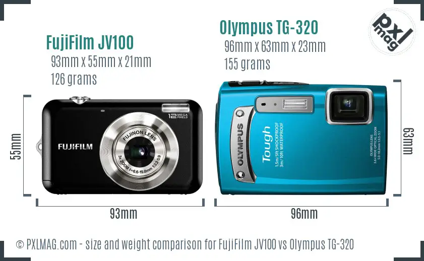 FujiFilm JV100 vs Olympus TG-320 size comparison FujiFilm JV100 vs Olympus TG-320 size comparison