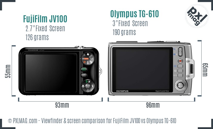 FujiFilm JV100 vs Olympus TG-610 Screen and Viewfinder comparison