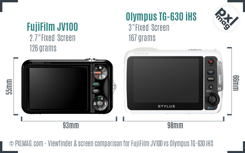 FujiFilm JV100 vs Olympus TG-630 iHS Screen and Viewfinder comparison