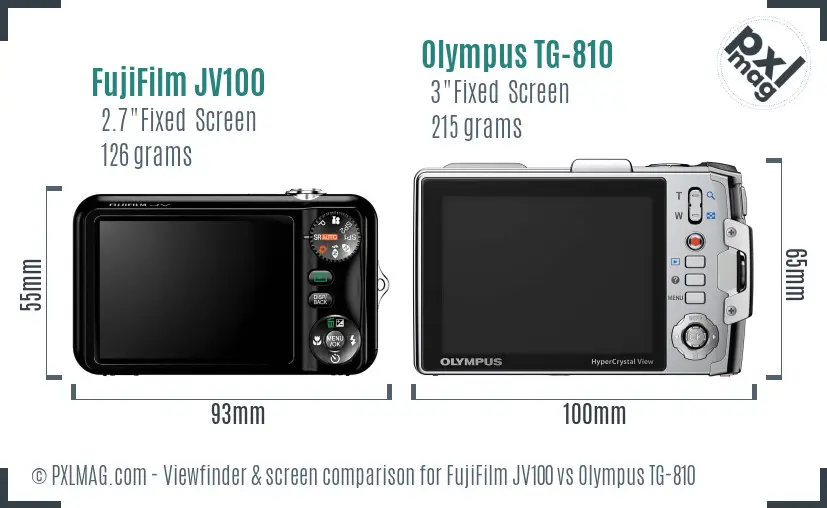 FujiFilm JV100 vs Olympus TG-810 Screen and Viewfinder comparison