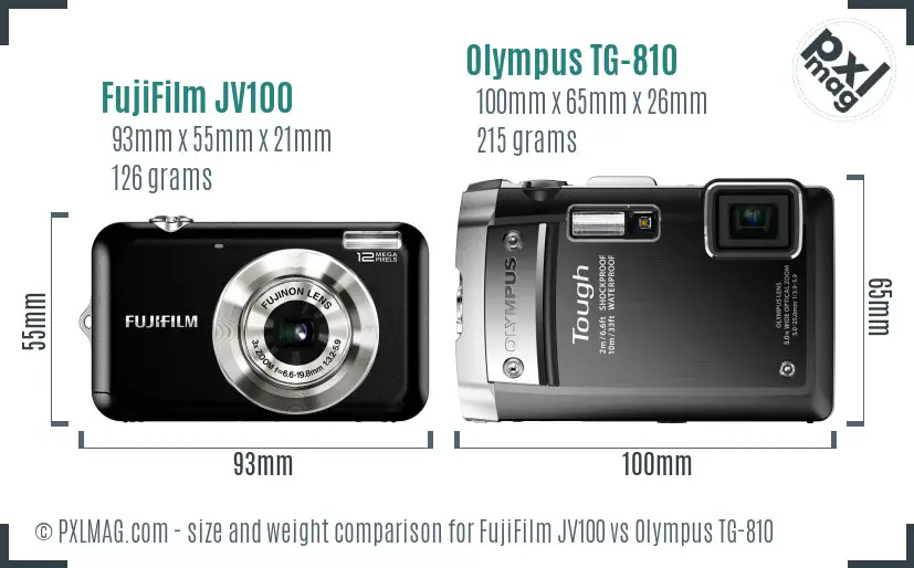 FujiFilm JV100 vs Olympus TG-810 size comparison