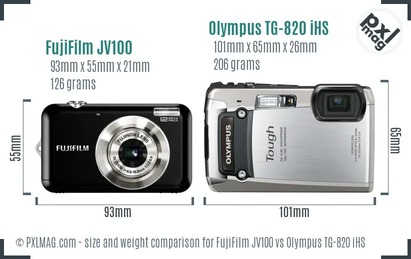 FujiFilm JV100 vs Olympus TG-820 iHS size comparison FujiFilm JV100 vs Olympus TG-820 iHS size comparison