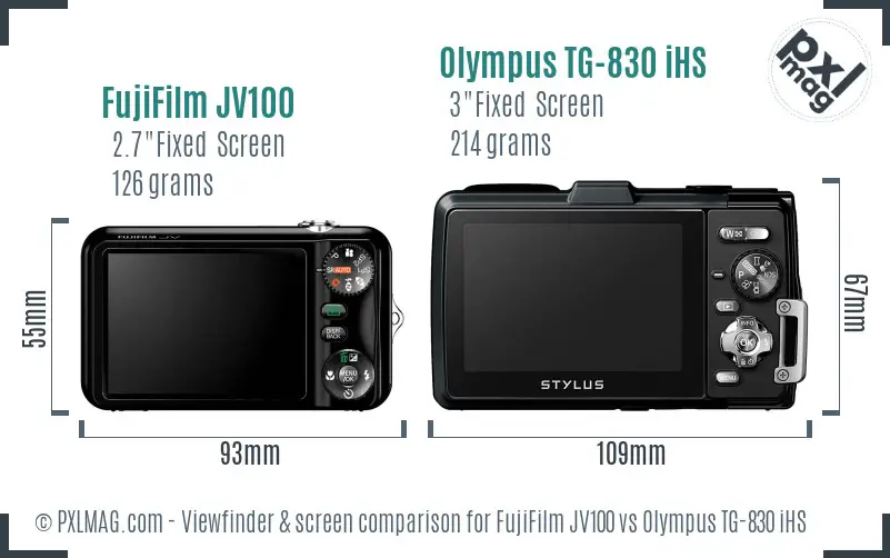 FujiFilm JV100 vs Olympus TG-830 iHS Screen and Viewfinder comparison