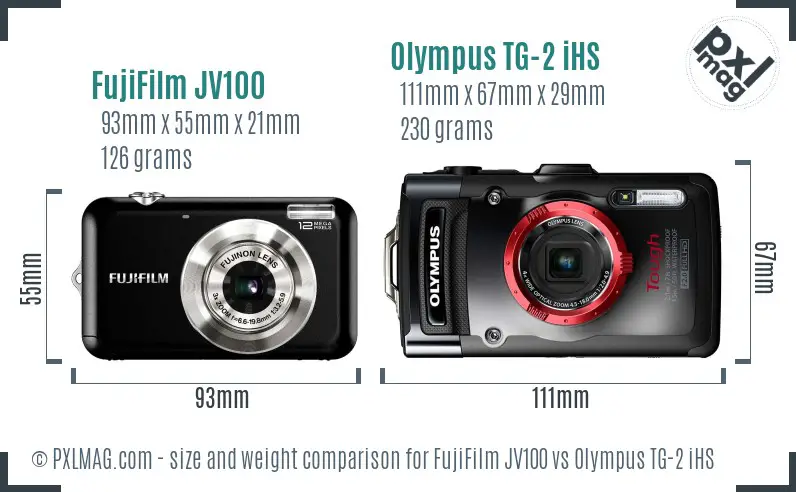 FujiFilm JV100 vs Olympus TG-2 iHS size comparison