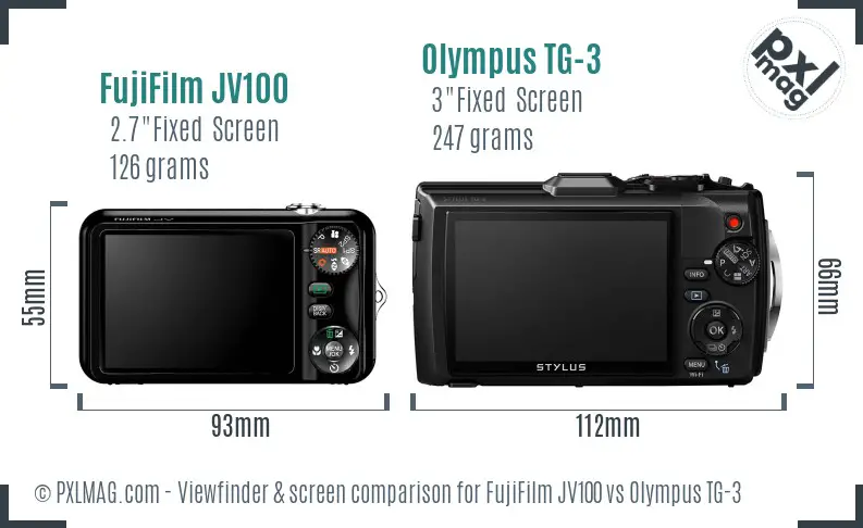 FujiFilm JV100 vs Olympus TG-3 Screen and Viewfinder comparison