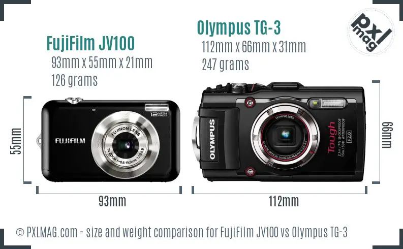 FujiFilm JV100 vs Olympus TG-3 size comparison