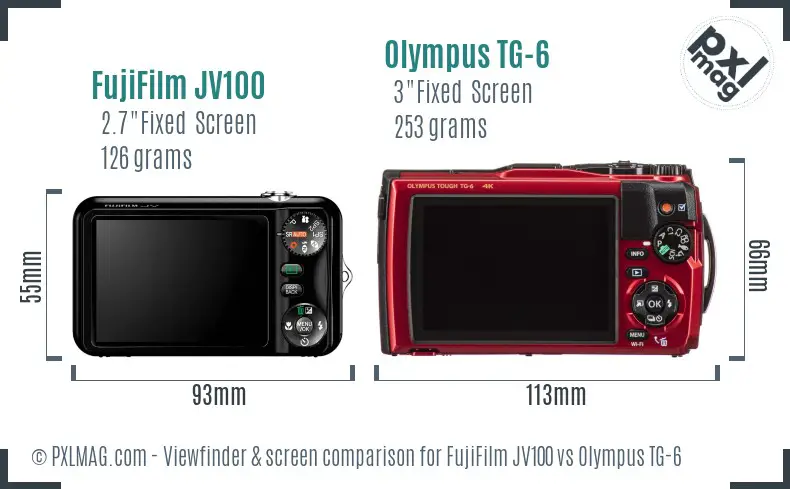 FujiFilm JV100 vs Olympus TG-6 Screen and Viewfinder comparison