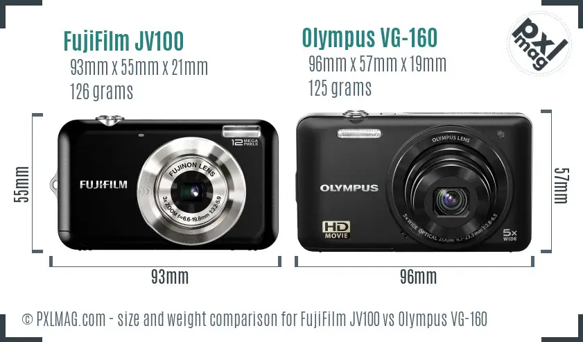 FujiFilm JV100 vs Olympus VG-160 size comparison