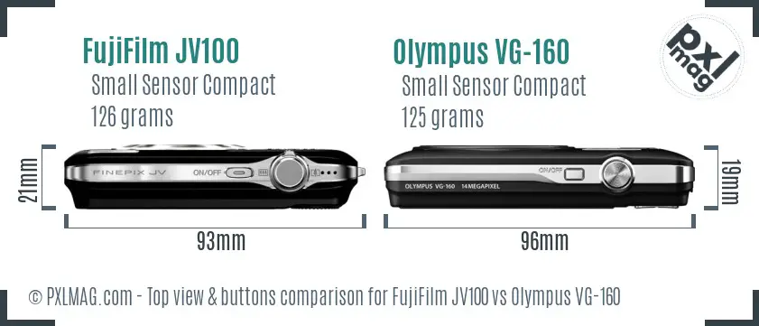 FujiFilm JV100 vs Olympus VG-160 top view buttons comparison