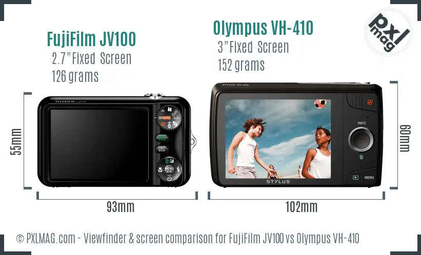 FujiFilm JV100 vs Olympus VH-410 Screen and Viewfinder comparison