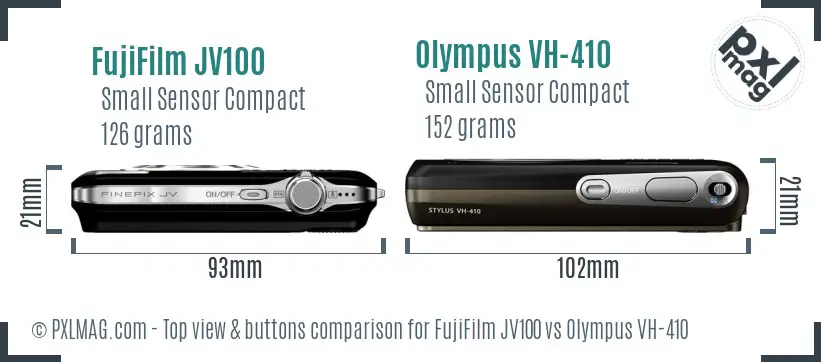 FujiFilm JV100 vs Olympus VH-410 top view buttons comparison