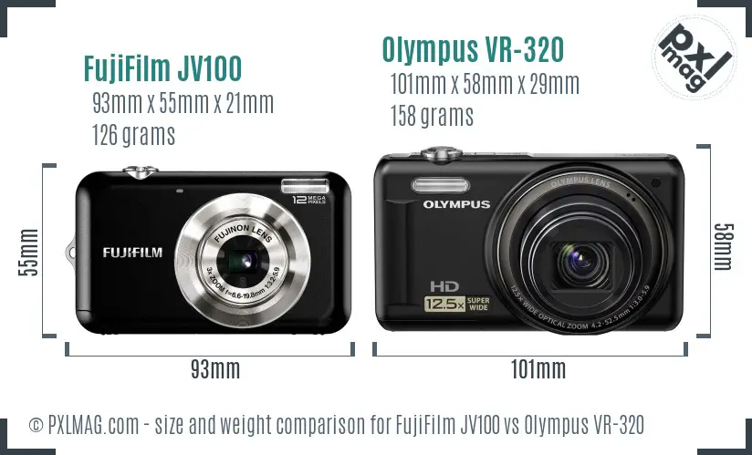 FujiFilm JV100 vs Olympus VR-320 size comparison FujiFilm JV100 vs Olympus VR-320 size comparison