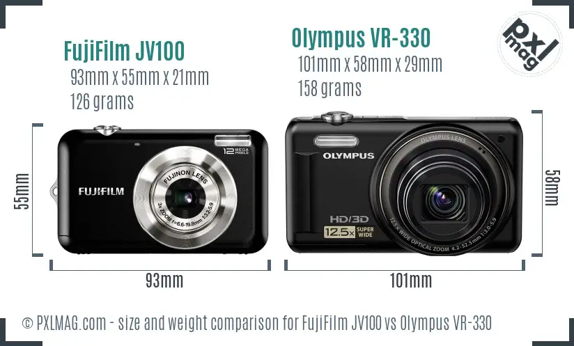 FujiFilm JV100 vs Olympus VR-330 size comparison