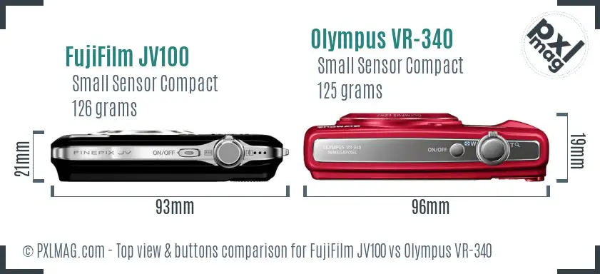 FujiFilm JV100 vs Olympus VR-340 top view buttons comparison