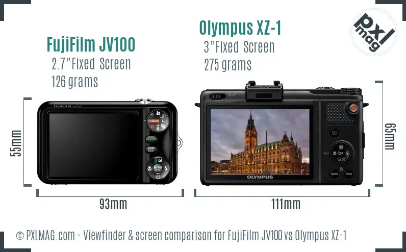 FujiFilm JV100 vs Olympus XZ-1 Screen and Viewfinder comparison