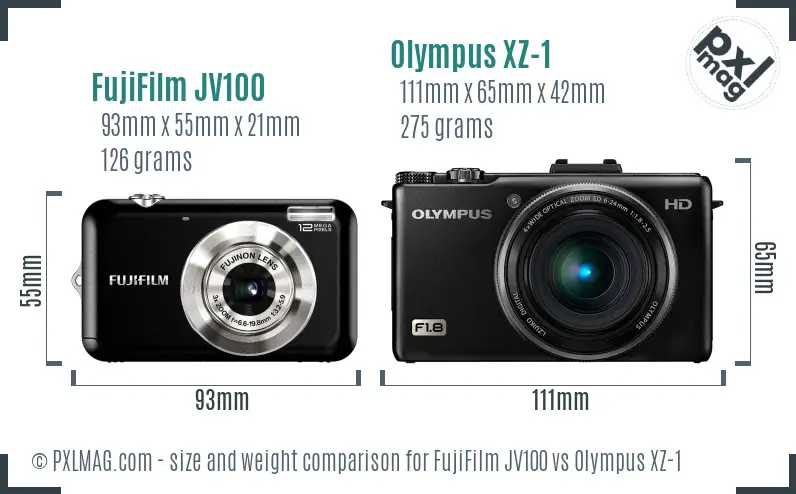 FujiFilm JV100 vs Olympus XZ-1 size comparison