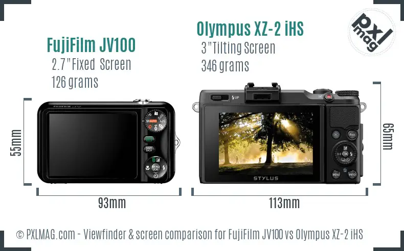 FujiFilm JV100 vs Olympus XZ-2 iHS Screen and Viewfinder comparison