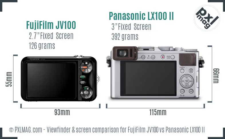 FujiFilm JV100 vs Panasonic LX100 II Screen and Viewfinder comparison