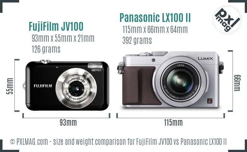 FujiFilm JV100 vs Panasonic LX100 II size comparison