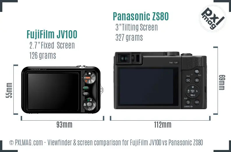 FujiFilm JV100 vs Panasonic ZS80 Screen and Viewfinder comparison