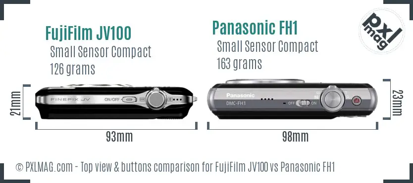 FujiFilm JV100 vs Panasonic FH1 top view buttons comparison