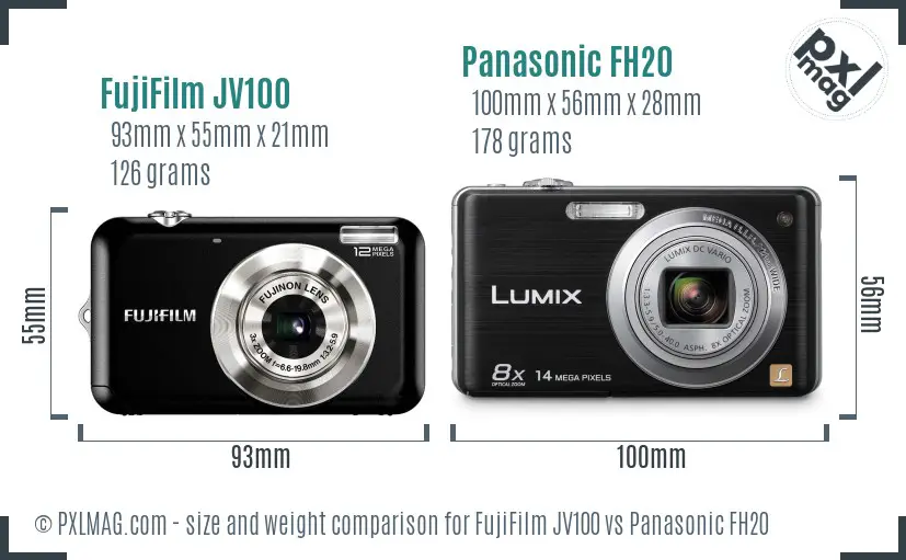 FujiFilm JV100 vs Panasonic FH20 size comparison