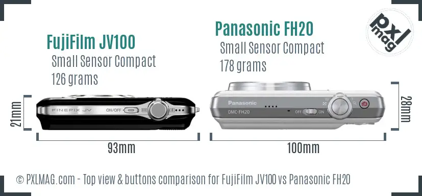 FujiFilm JV100 vs Panasonic FH20 top view buttons comparison