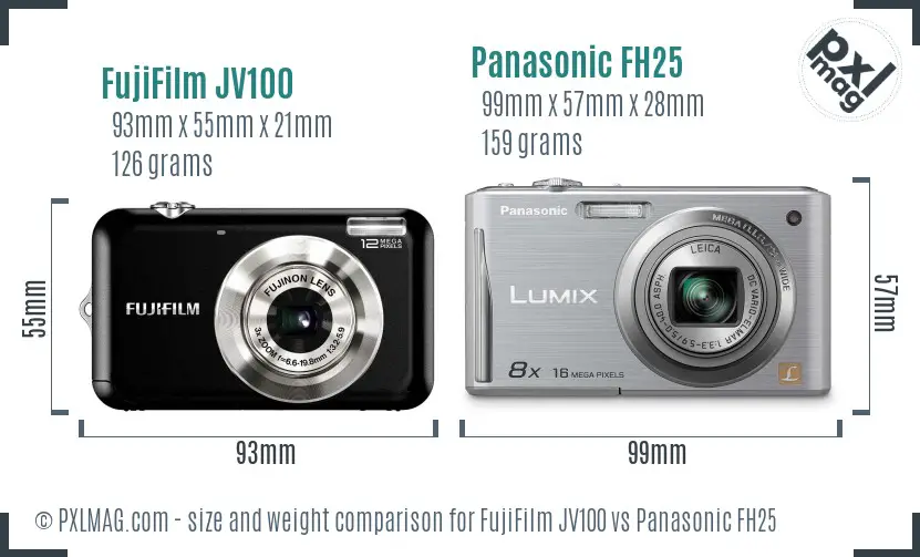 FujiFilm JV100 vs Panasonic FH25 size comparison