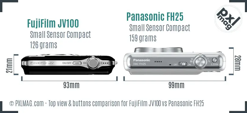 FujiFilm JV100 vs Panasonic FH25 top view buttons comparison