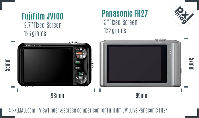 FujiFilm JV100 vs Panasonic FH27 Screen and Viewfinder comparison