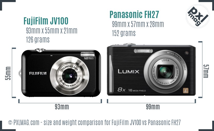 FujiFilm JV100 vs Panasonic FH27 size comparison