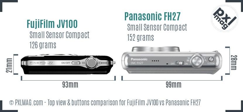 FujiFilm JV100 vs Panasonic FH27 top view buttons comparison