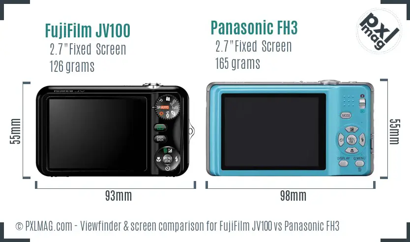 FujiFilm JV100 vs Panasonic FH3 Screen and Viewfinder comparison