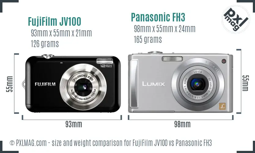 FujiFilm JV100 vs Panasonic FH3 size comparison