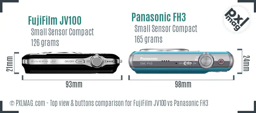 FujiFilm JV100 vs Panasonic FH3 top view buttons comparison