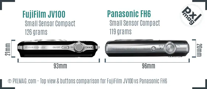 FujiFilm JV100 vs Panasonic FH6 top view buttons comparison