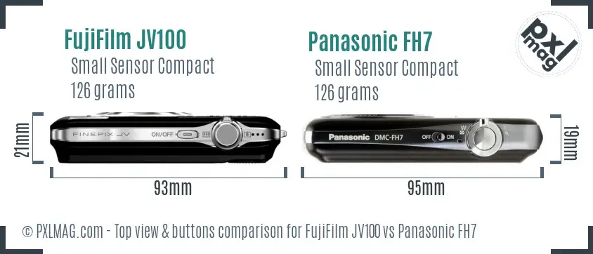 FujiFilm JV100 vs Panasonic FH7 top view buttons comparison FujiFilm JV100 vs Panasonic FH7 top view buttons comparison