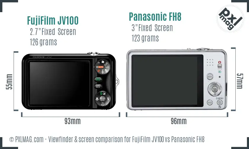 FujiFilm JV100 vs Panasonic FH8 Screen and Viewfinder comparison