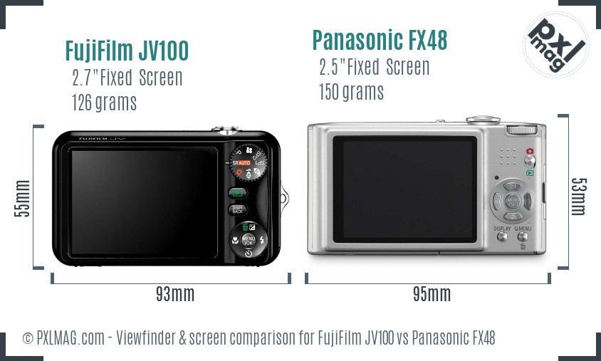 FujiFilm JV100 vs Panasonic FX48 Screen and Viewfinder comparison