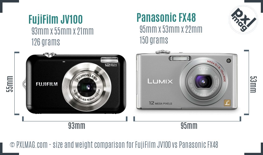 FujiFilm JV100 vs Panasonic FX48 size comparison