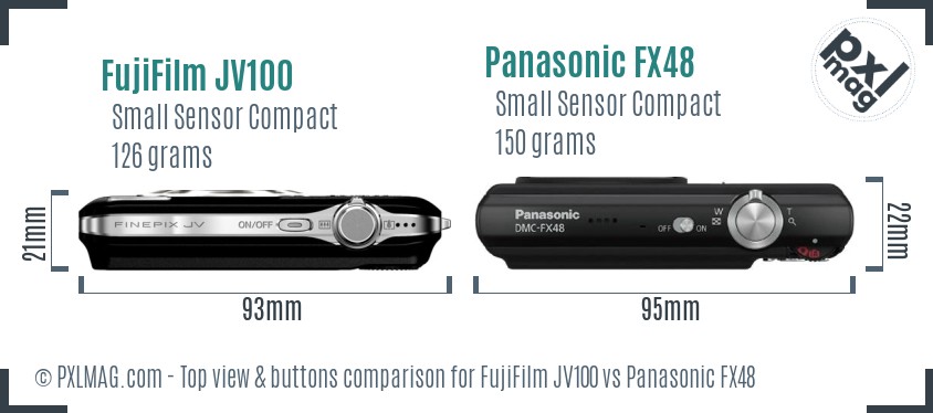 FujiFilm JV100 vs Panasonic FX48 top view buttons comparison