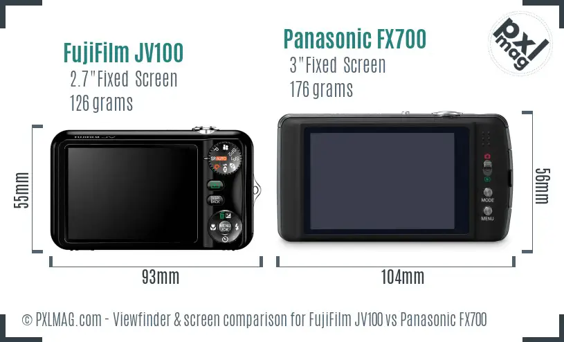 FujiFilm JV100 vs Panasonic FX700 Screen and Viewfinder comparison