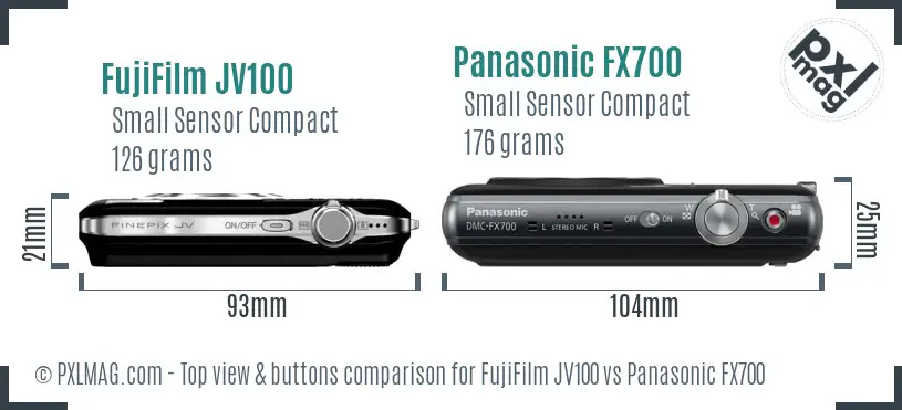 FujiFilm JV100 vs Panasonic FX700 top view buttons comparison